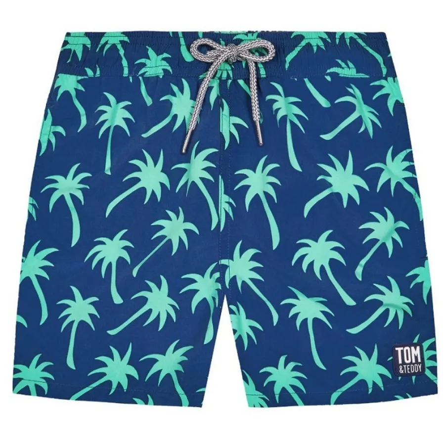 Tom & Teddy Boys Palms Swim Shorts PALNS-J - Navy/ Spring Green