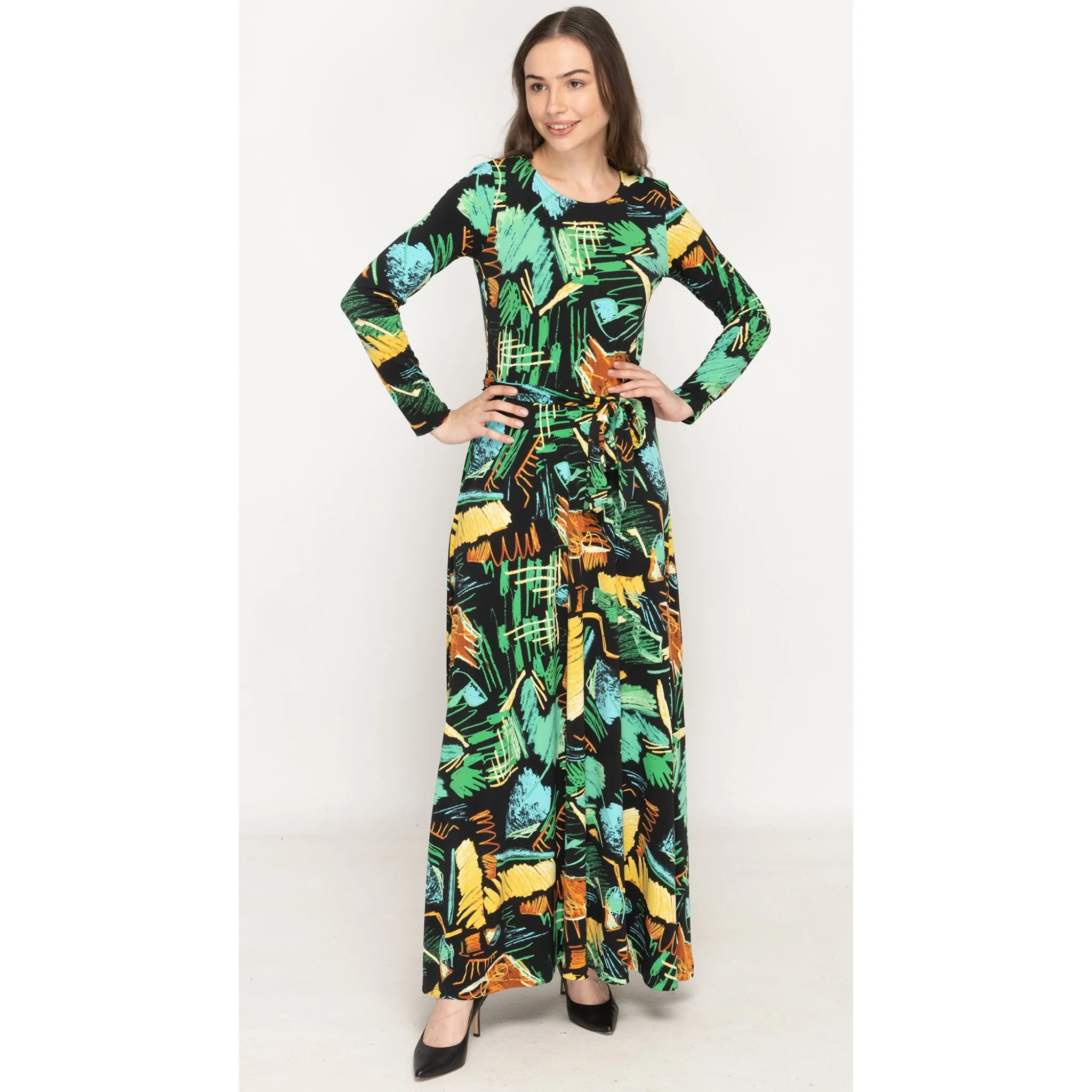 Tropic Leafy Belted Maxi