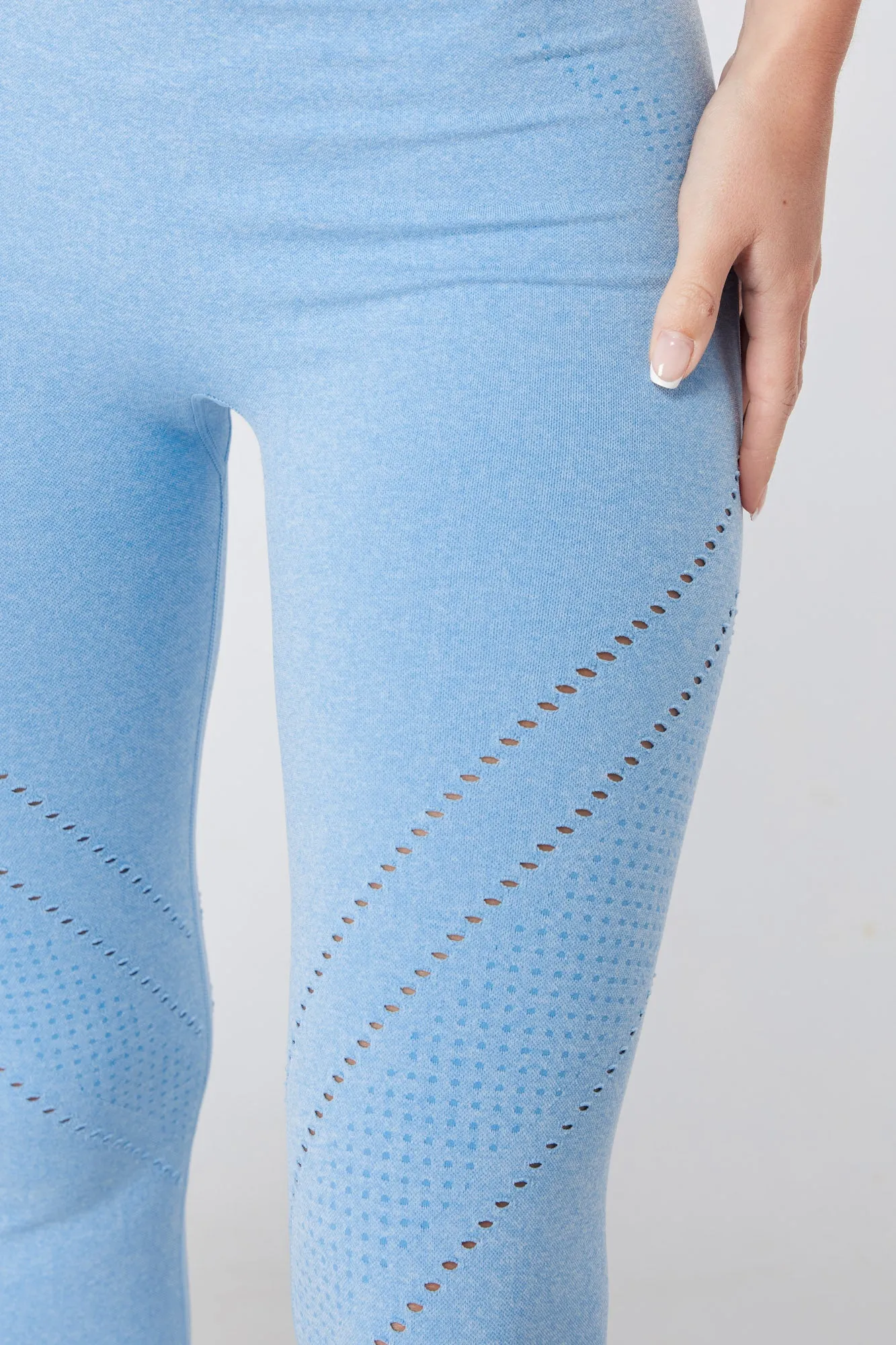 Twill Active Seamless Marl Laser cut Leggings - Blue