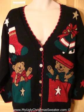 Ugly Christmas Sweater Party 80s Retro Bears Tacky Christmas Sweater (f1274)