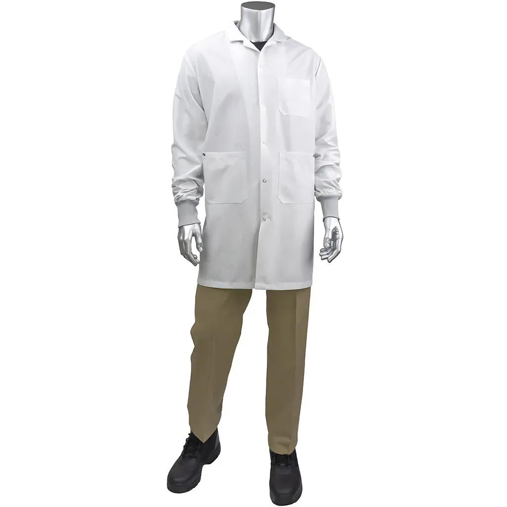 Uniform Technology BR51C-47WH-3XL StatMaster Long ESD Labcoat - ESD Knit Cuff