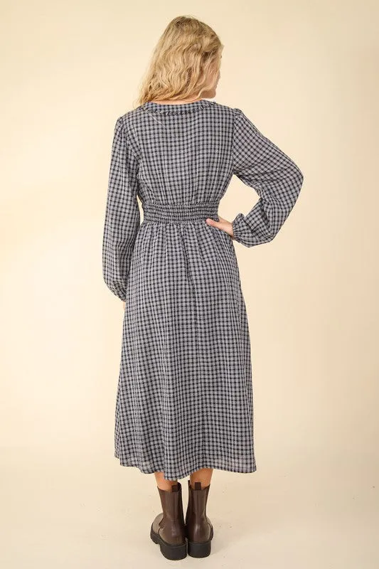 VER112 - NAVY PLAID MAXI DRESS