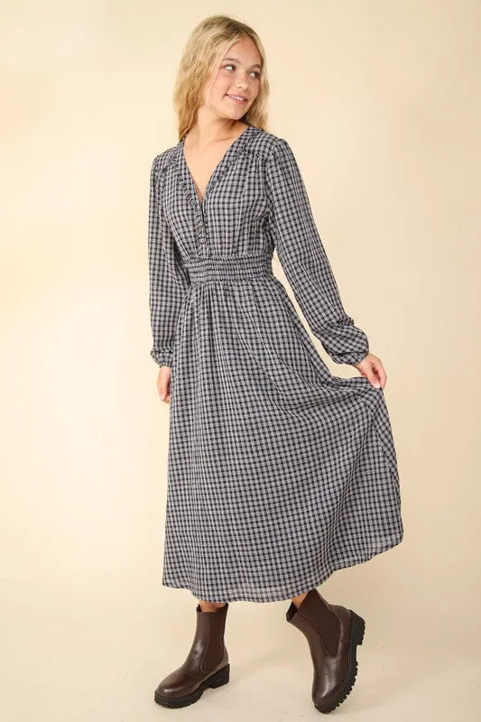 VER112 - NAVY PLAID MAXI DRESS