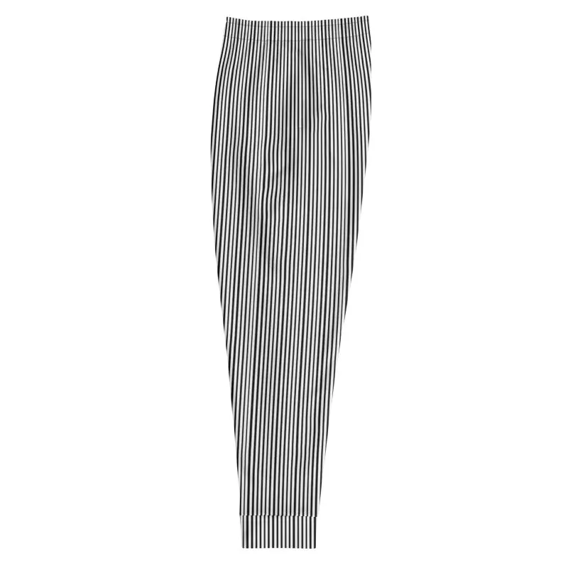 Vertical Striped Men's Joggers, Premium Half Black Half White Stripe Dense Print Designer Men's Joggers - Made in EU