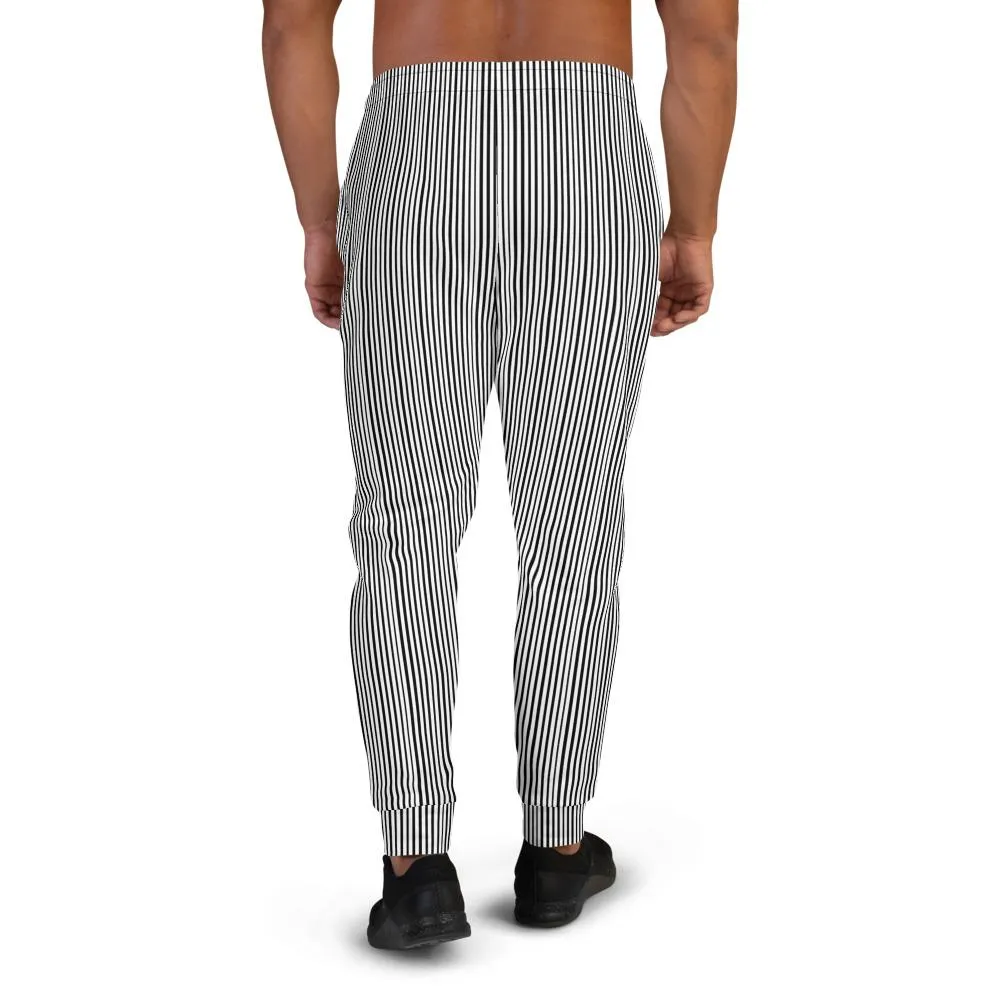 Vertical Striped Men's Joggers, Premium Half Black Half White Stripe Dense Print Designer Men's Joggers - Made in EU