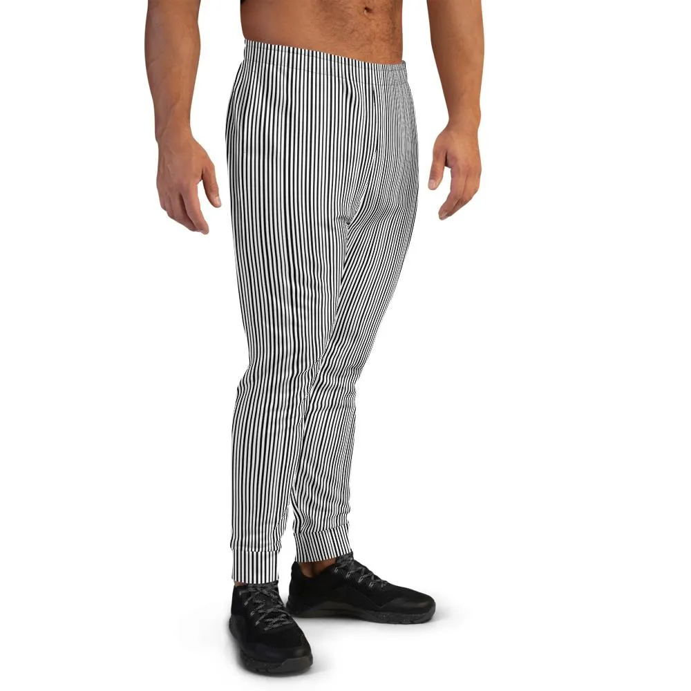 Vertical Striped Men's Joggers, Premium Half Black Half White Stripe Dense Print Designer Men's Joggers - Made in EU