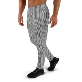 Vertical Striped Men's Joggers, Premium Half Black Half White Stripe Dense Print Designer Men's Joggers - Made in EU