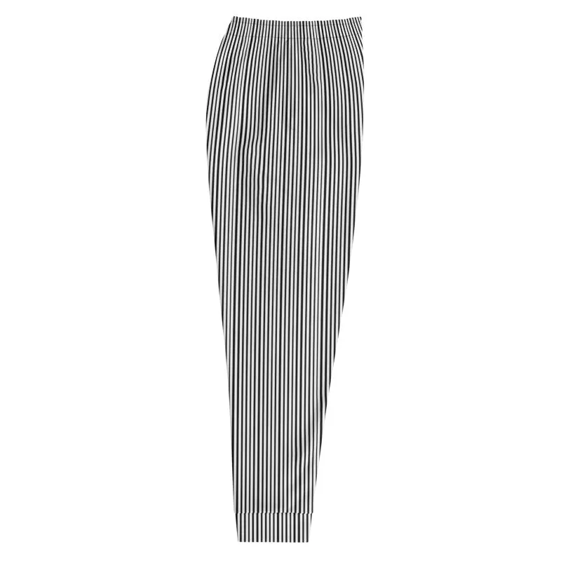 Vertical Striped Men's Joggers, Premium Half Black Half White Stripe Dense Print Designer Men's Joggers - Made in EU