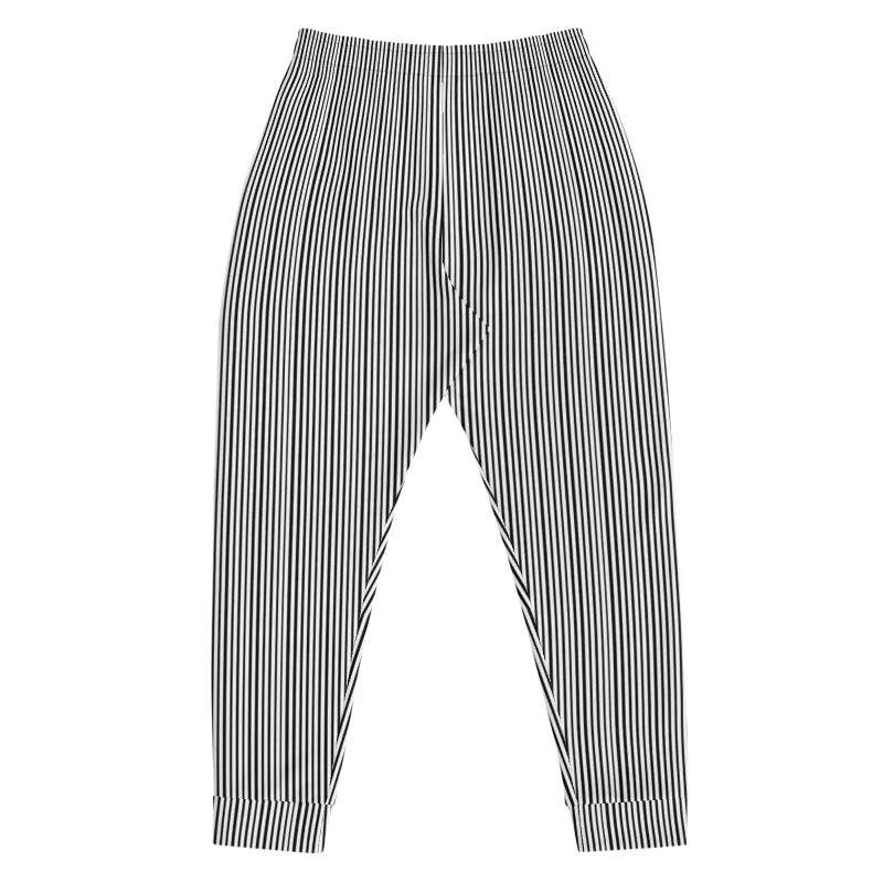 Vertical Striped Men's Joggers, Premium Half Black Half White Stripe Dense Print Designer Men's Joggers - Made in EU