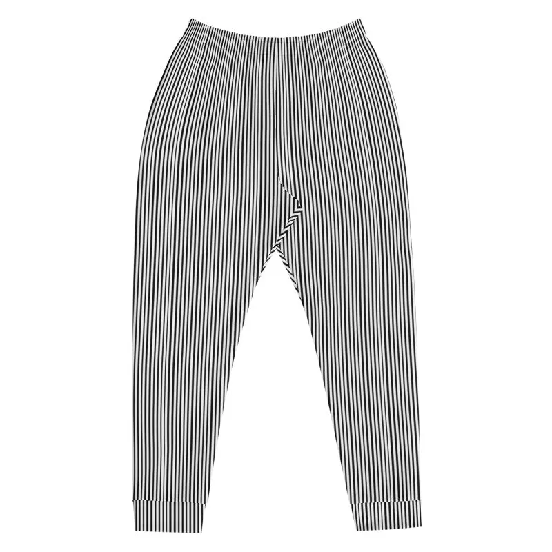 Vertical Striped Men's Joggers, Premium Half Black Half White Stripe Dense Print Designer Men's Joggers - Made in EU