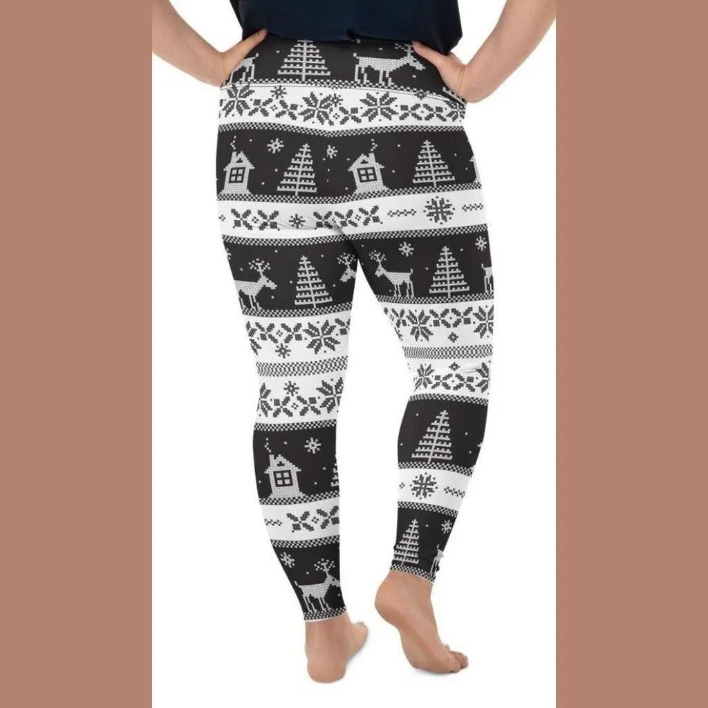 Vintage Black & White Christmas Plus Size Leggings