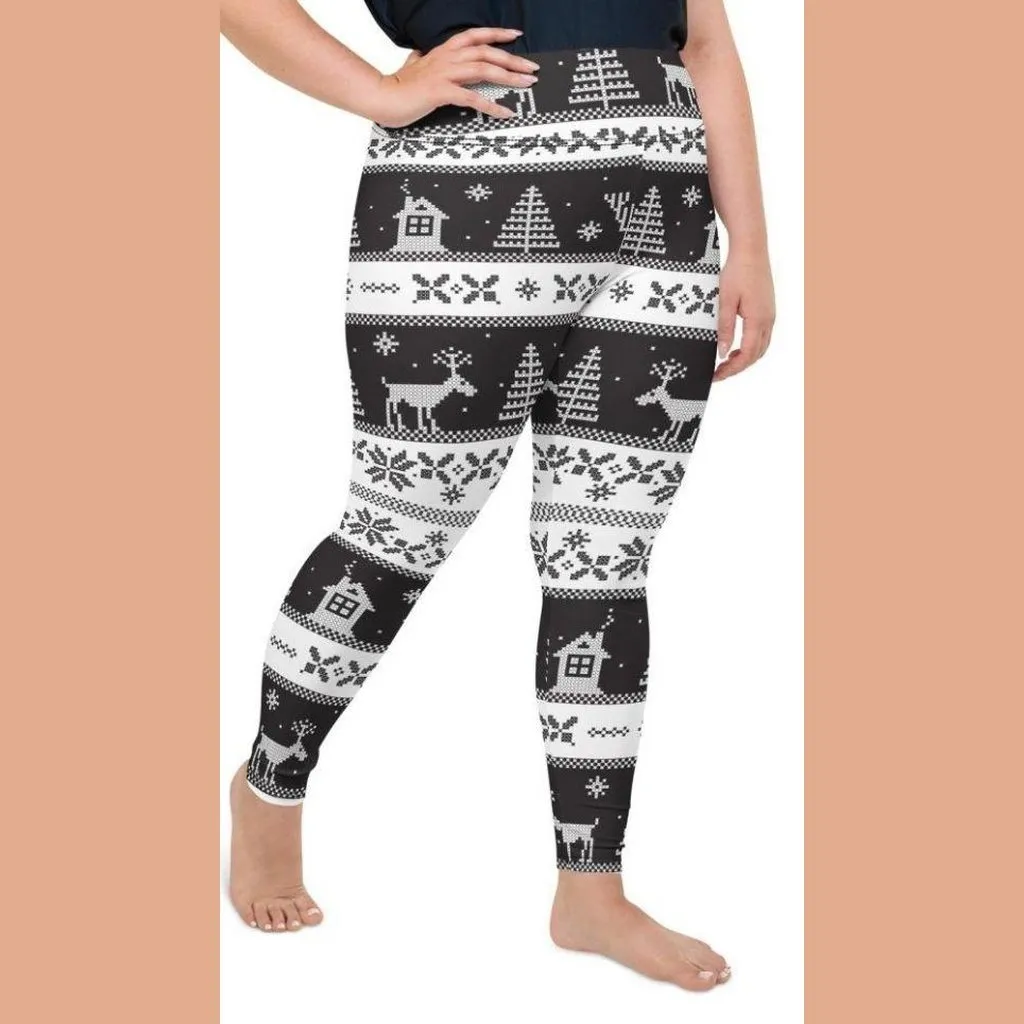 Vintage Black & White Christmas Plus Size Leggings