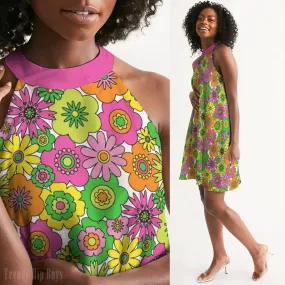 Vintage Dress Style, 70s Style dress, Mod Dress, 60s Style Dress, 70s inspired dress, Neon Dress, Hippie Dress, Retro Dress, Floral Dress