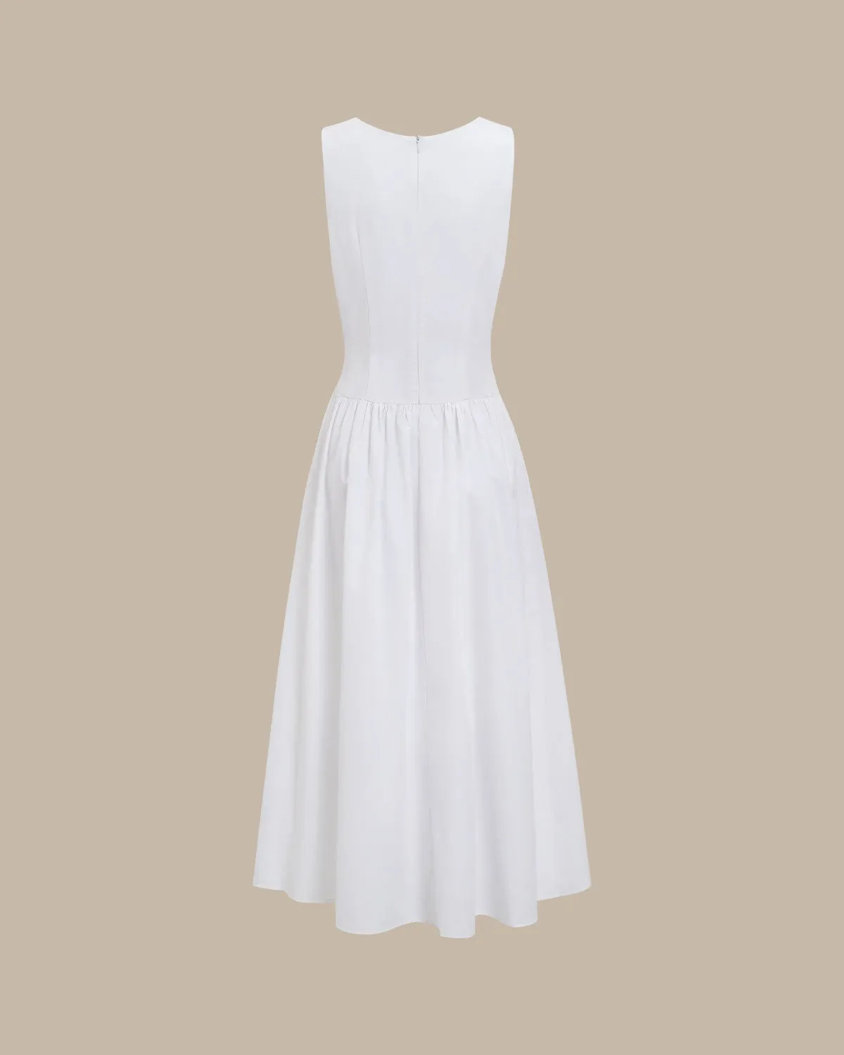 White Round Neck Pocket Maxi Dress