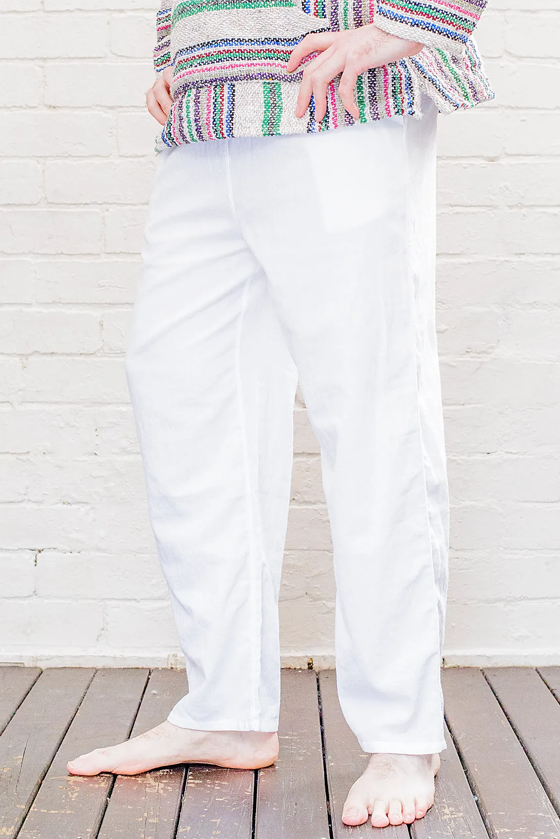 White Straight Leg Cotton Pants