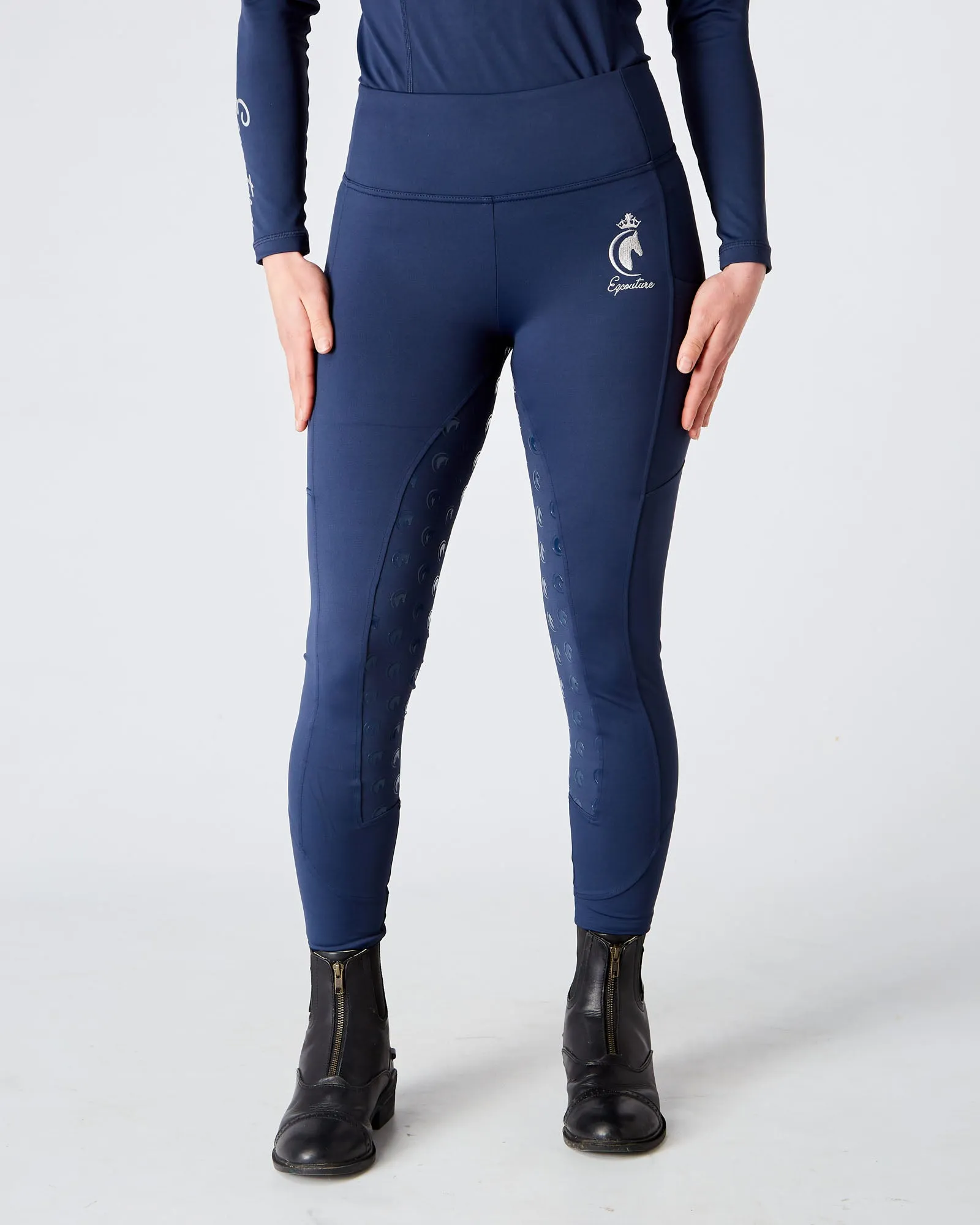 WINTER Thermal Navy Horse Riding Tights / Leggings with pockets  - WATER RESISTANT