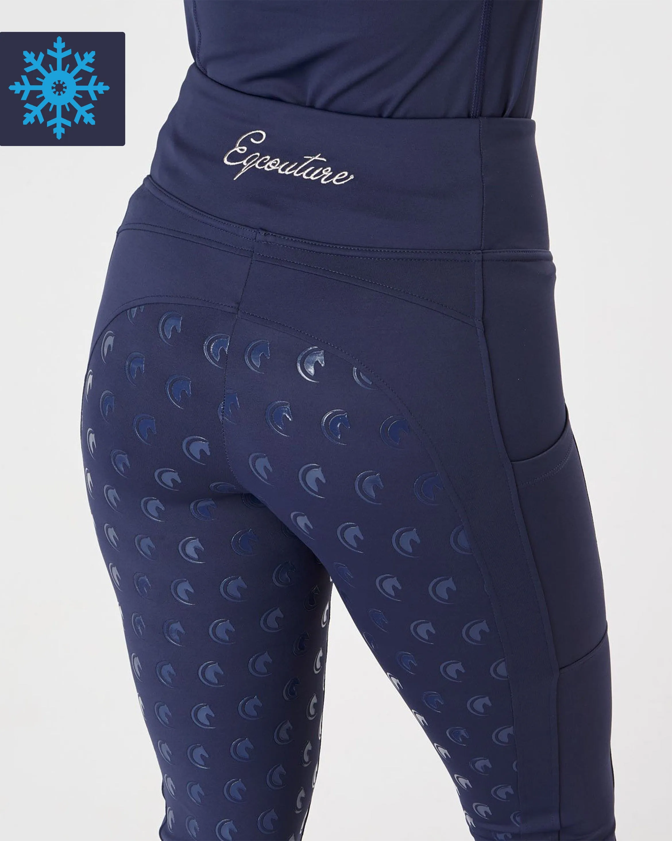 WINTER Thermal Navy Horse Riding Tights / Leggings with pockets  - WATER RESISTANT