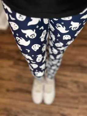 Witchful Thinking - Halloween Leggings Kids: Black White Silly Ghosts