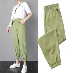 Wjczt 2022 New Ice Silk Sports Pants Student Women'S 9 Point Casual Summer Style Loose And Thin Mosquito Proof Lantern Trousers Female