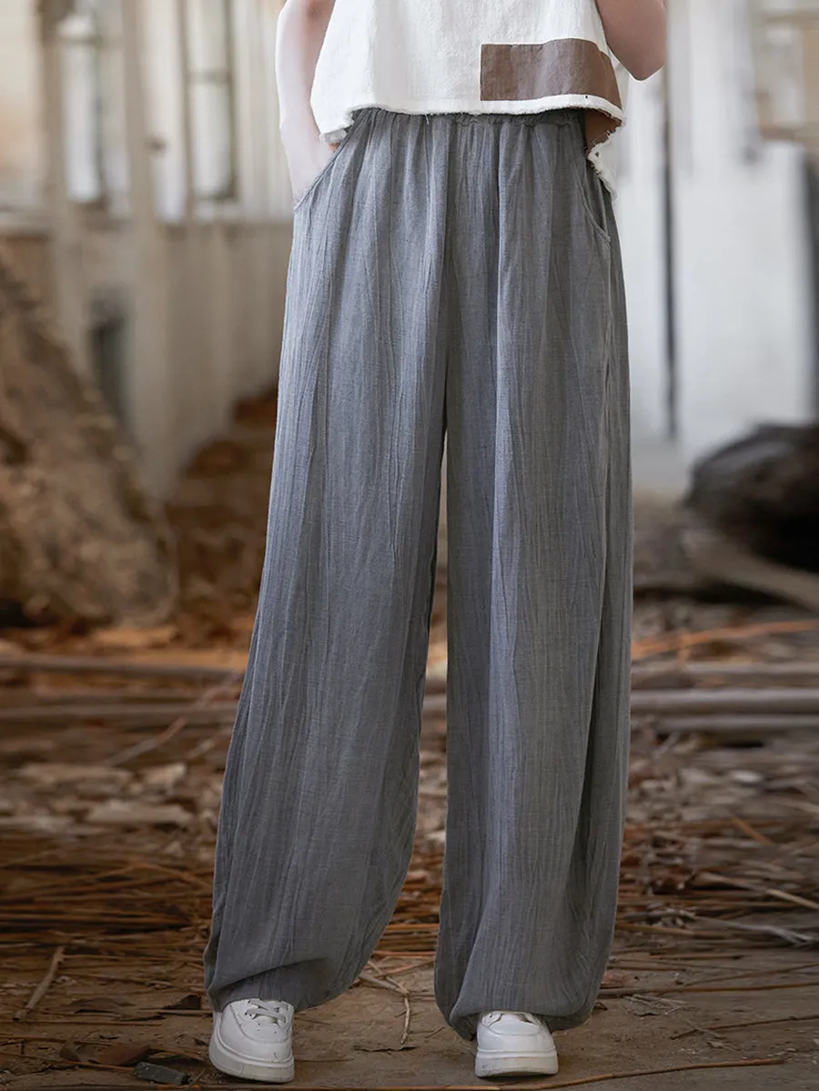 Women Summer Vintage Tie-dye Straight-leg Linen Pants CV1013