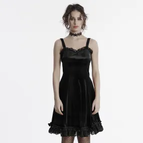 Women's Gothic Ruffled Lace Splice Gradient Velvet Slip Dress