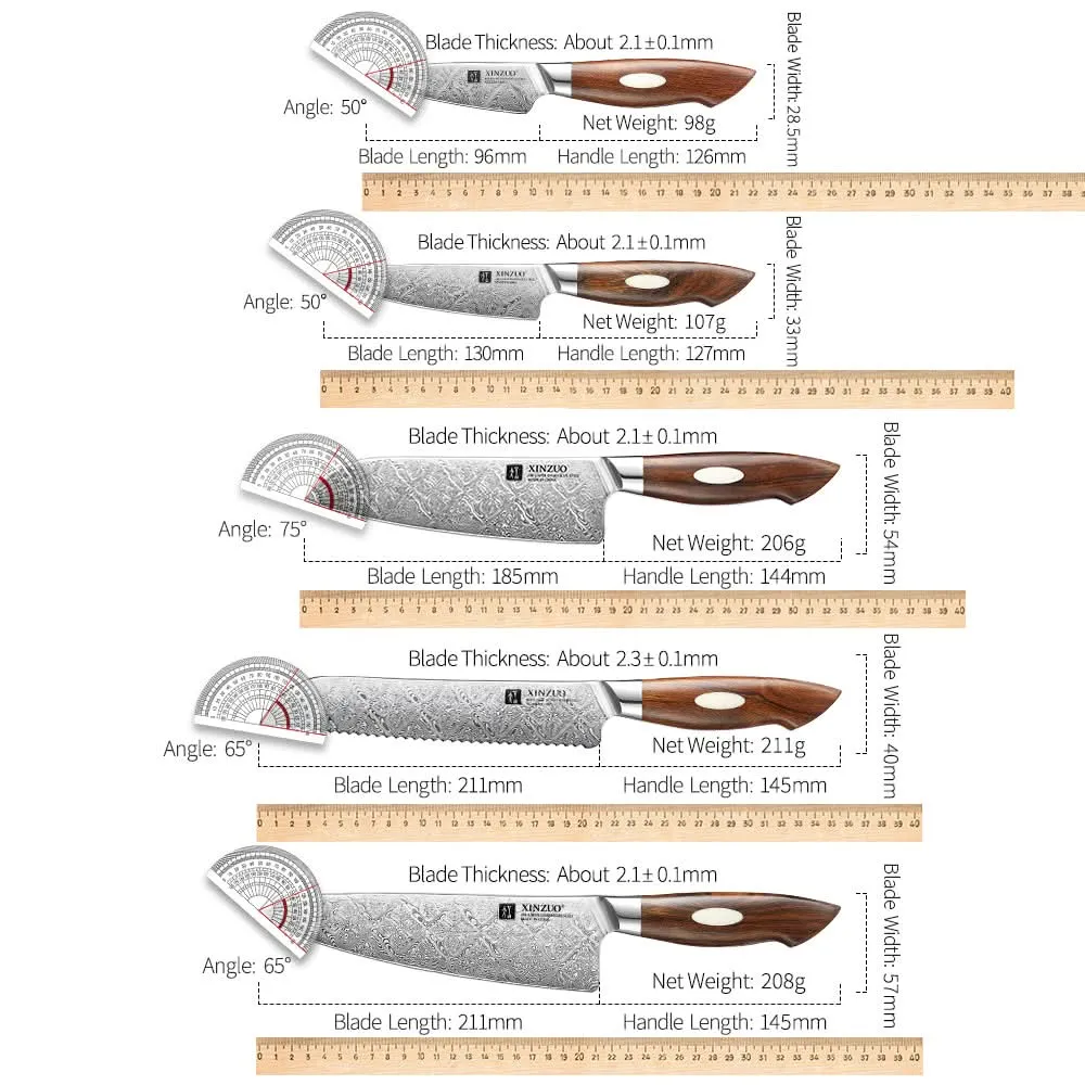 XINZUO 5-Piece  110 Layers Damascus Steel Kitchen Knife Set-Jiang Series