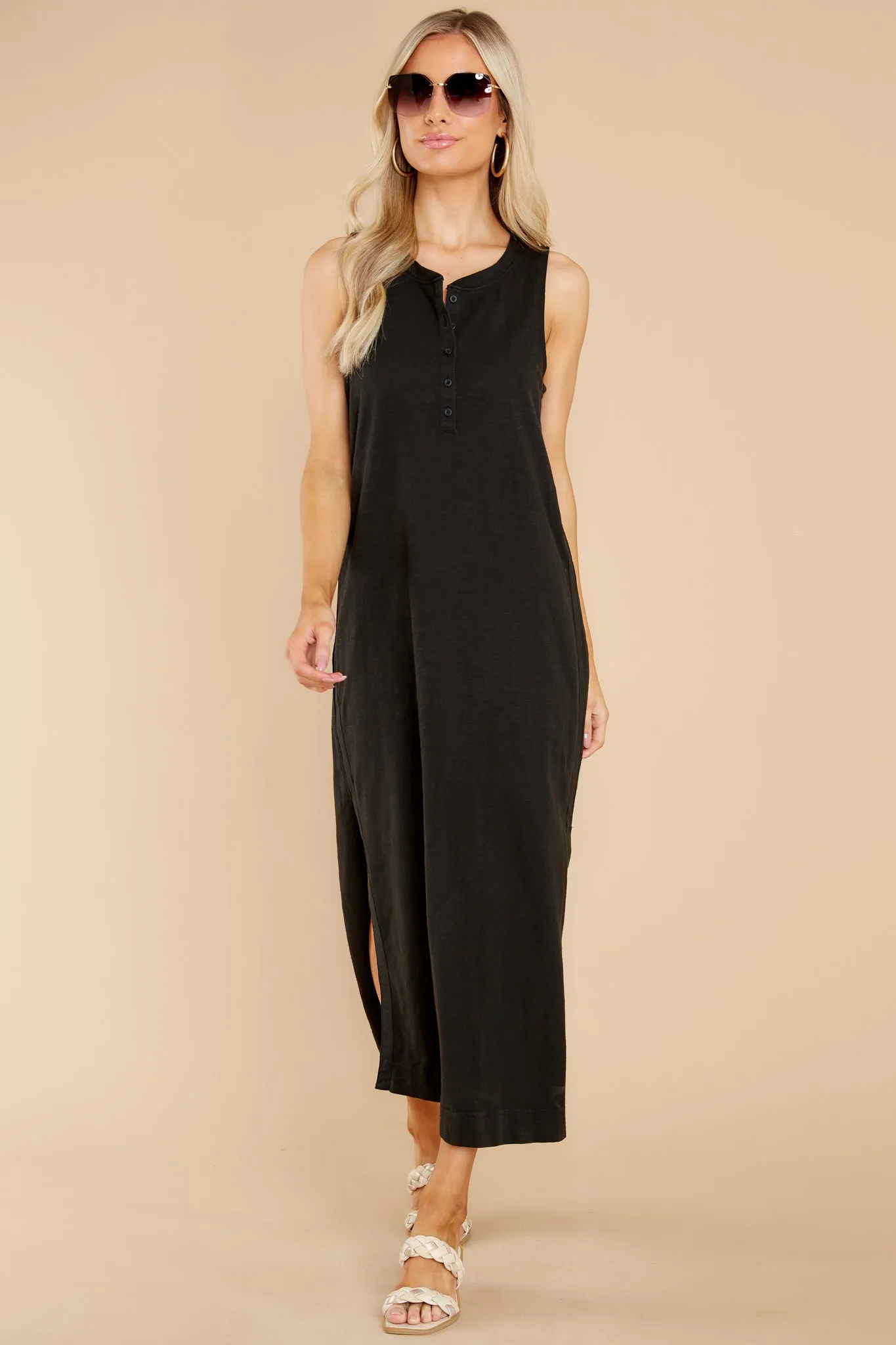 Zelda Black Slub Maxi Dress