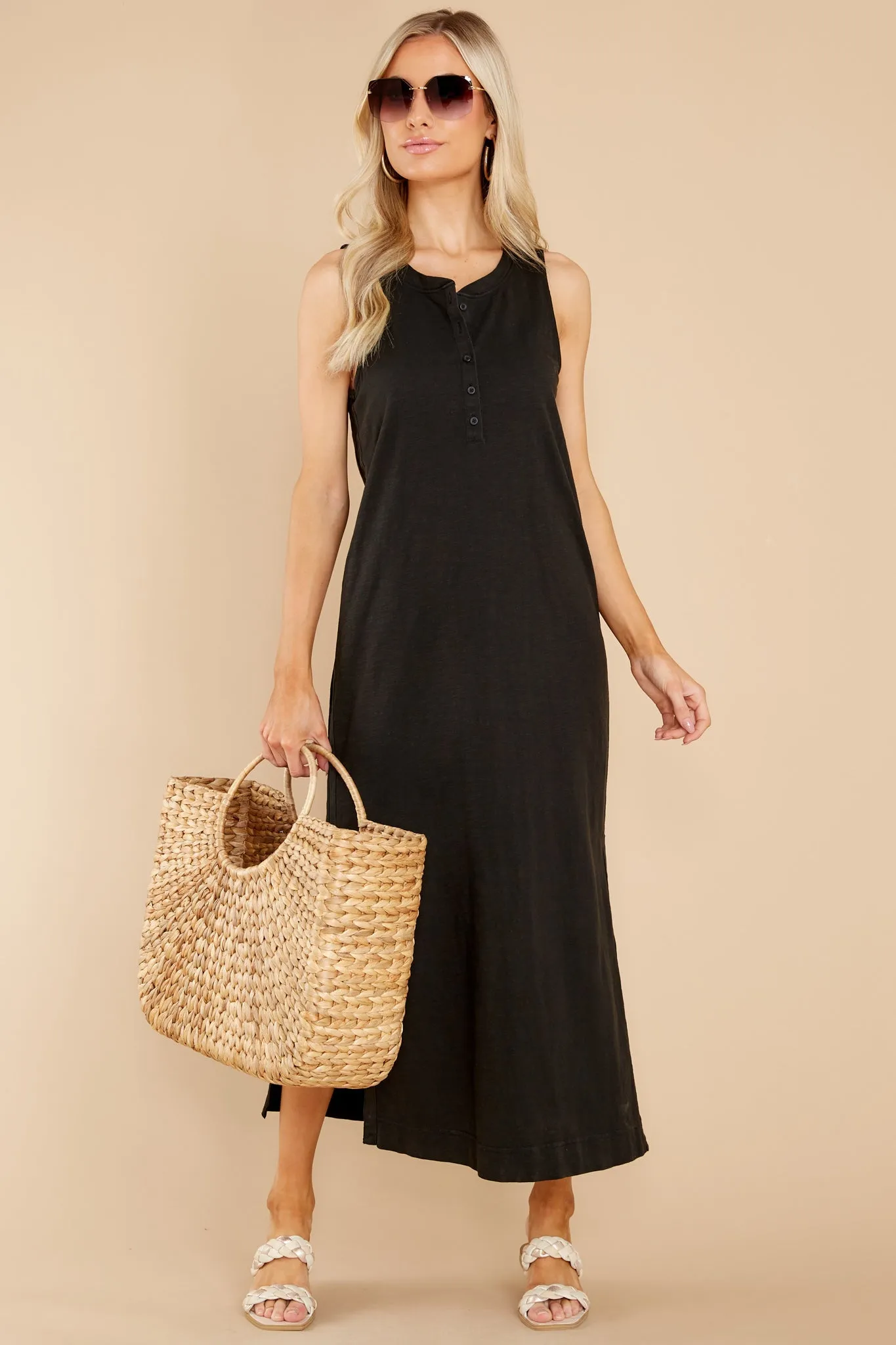 Zelda Black Slub Maxi Dress